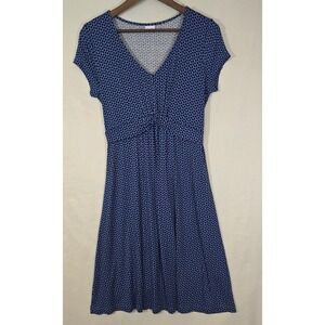 LASCANA Blue Geometric Print V Neck Short Sleeve Tie Waist Midi Dress Size 6